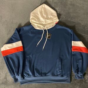 [Size Medium] Zaful Navy Blue White Red Pullover Cropped Hoodie